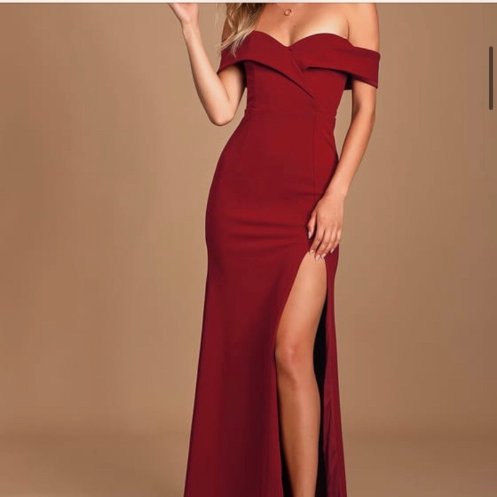 Wine Red Off-the-Shoulder Maxi Dress